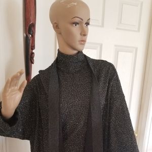 Donna Karan, Charcoal, beaded bodysuit/cardigan